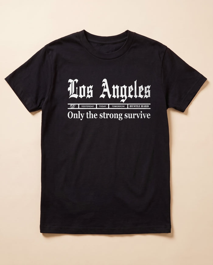 Only the Strong black tee — flat lay