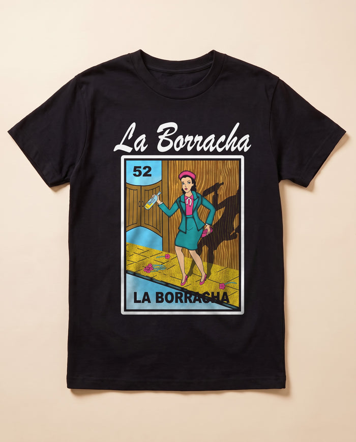 La Borracha black tee — flat lay