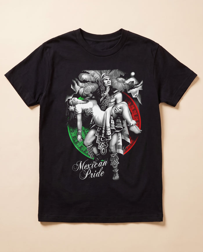 Los Volcanes black tee — flat lay