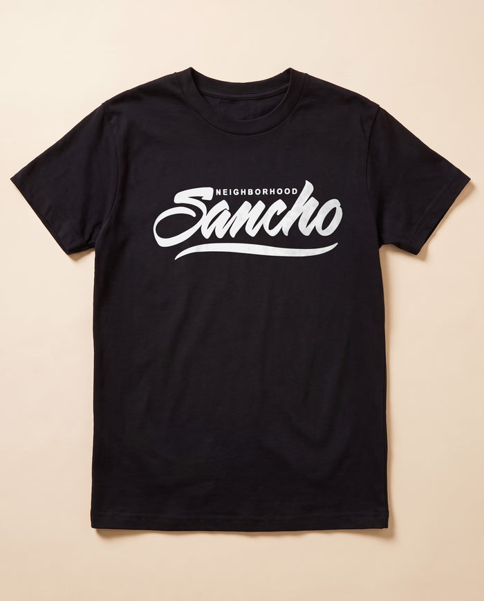 Neighborhood Sancho black tee — flat lay
