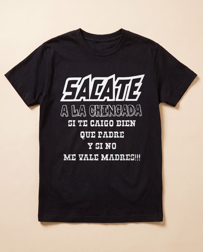 Sacate black tee — flat lay